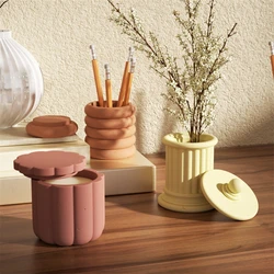 Nicole Jesmonite Candle Jar with Lid Silicone Mold Cement Candle Vessel Mould Round Roman Terrazzo Storage Pot Home Decor Tool