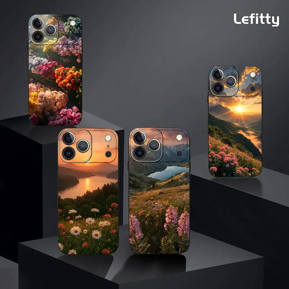 Sunset scenery phone case for iPhone 17 16 15 14 13 Pro Max Plus Mini Frosted Soft Case Funda Shockproof Cases
