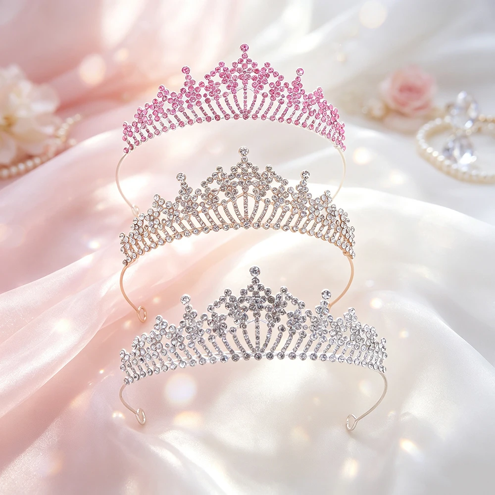 1pc Crown Tiara Rhinestone Bridal Headpiece Sparkly Princess Headwear Wedding Sweet 16 Birthday Pageant Women Hair Jewelr