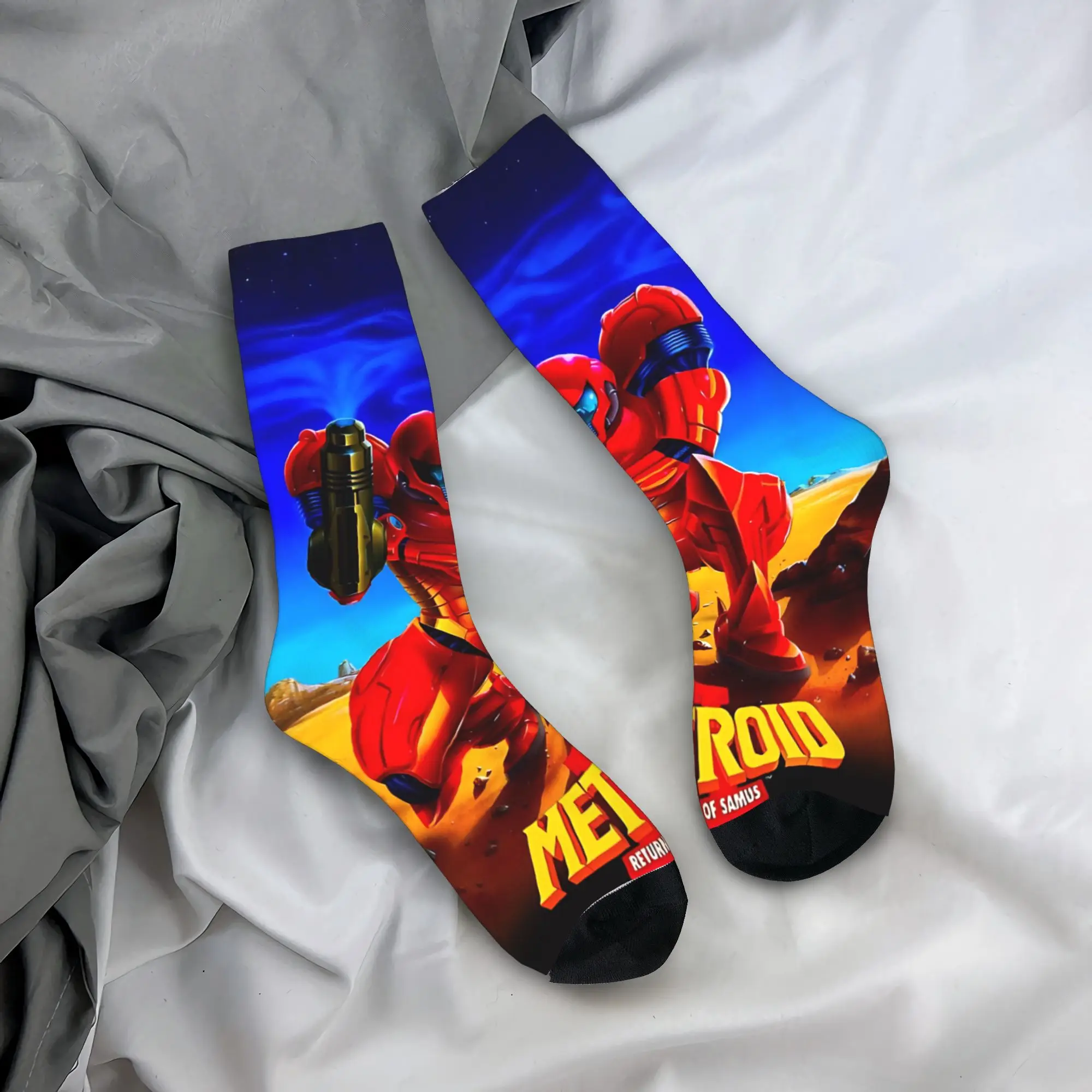 Metroids Hero Game Stockings  Fashion Socks Men's Soft Socks Autumn Skateboard Graphic Non-Slip Socks Gift