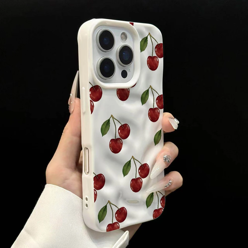 Koreanische Kirsch-Design Handyhülle aus Weichem Silikon für iPhone 17 16 15 14 13 12 11 Pro Max 14 Plus 17Air Falten-Wellen-Abdeckung – Detail 8