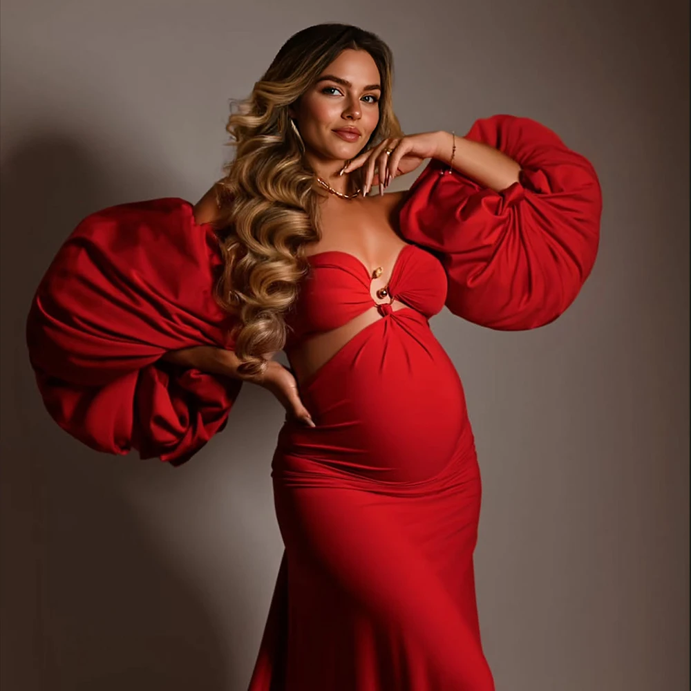 

Stretch Mermaid Maternity Photoshoot Dress Puffy Sleeve Baby Shower Gown YW251024