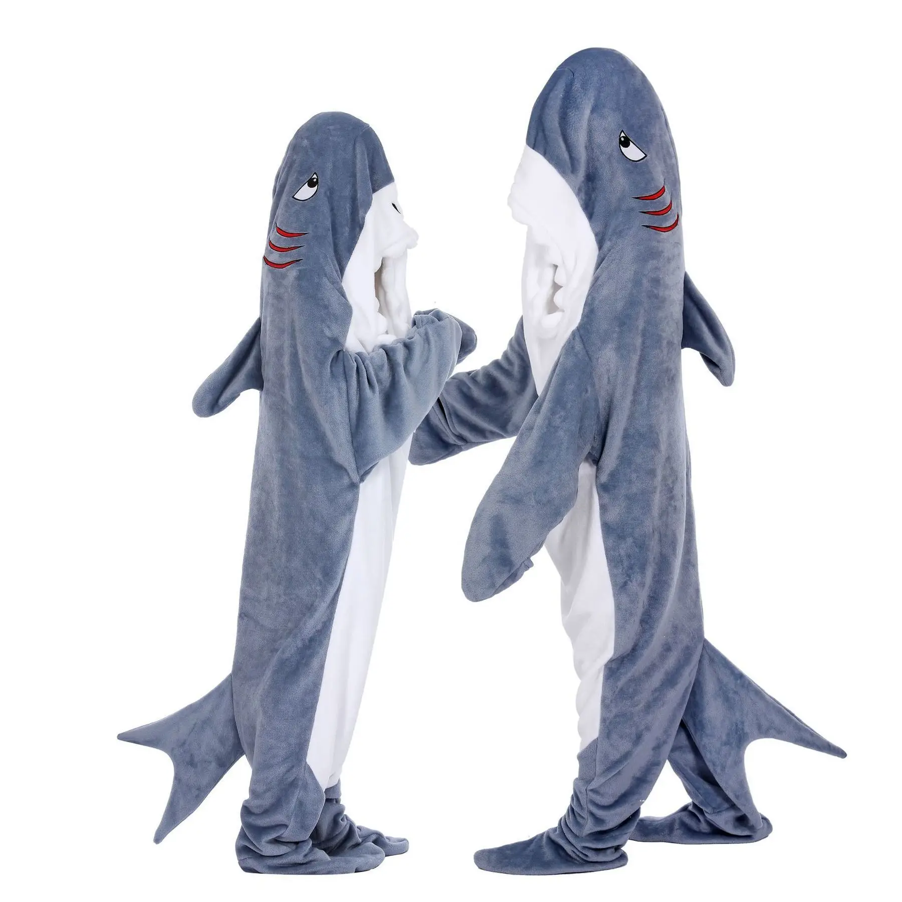 New Shark Shaped Plush Hooded Pajamas For Women And Men Y2k Pink Cute Warm Onesies Couple Jumpsuit Winter Home Casual Nightgown