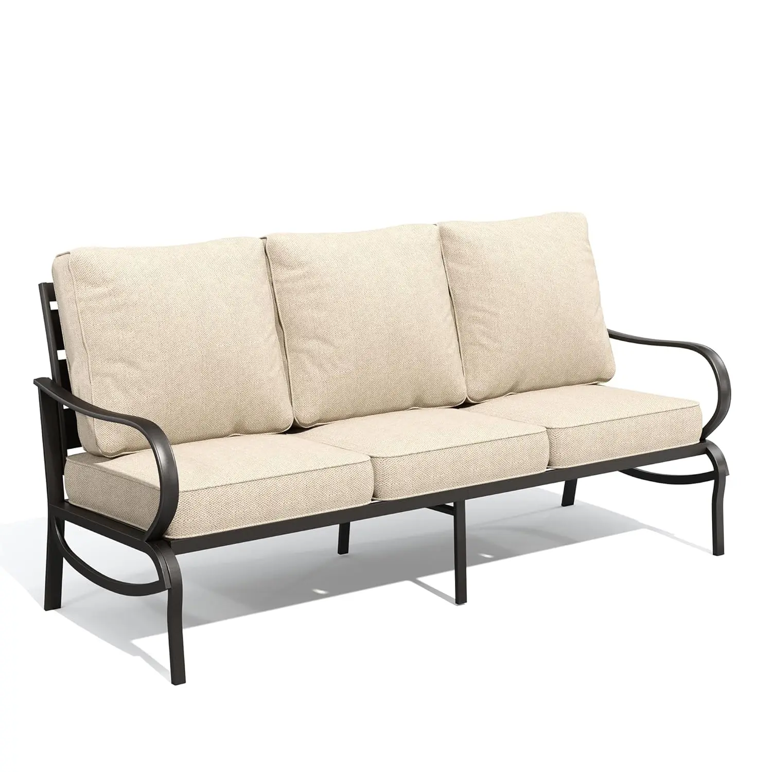 Metal Patio Sofa 3 Seater Extra-Thick Waterproof Cushion Deep Seat High Back All Weather Deck Backyard, Custom