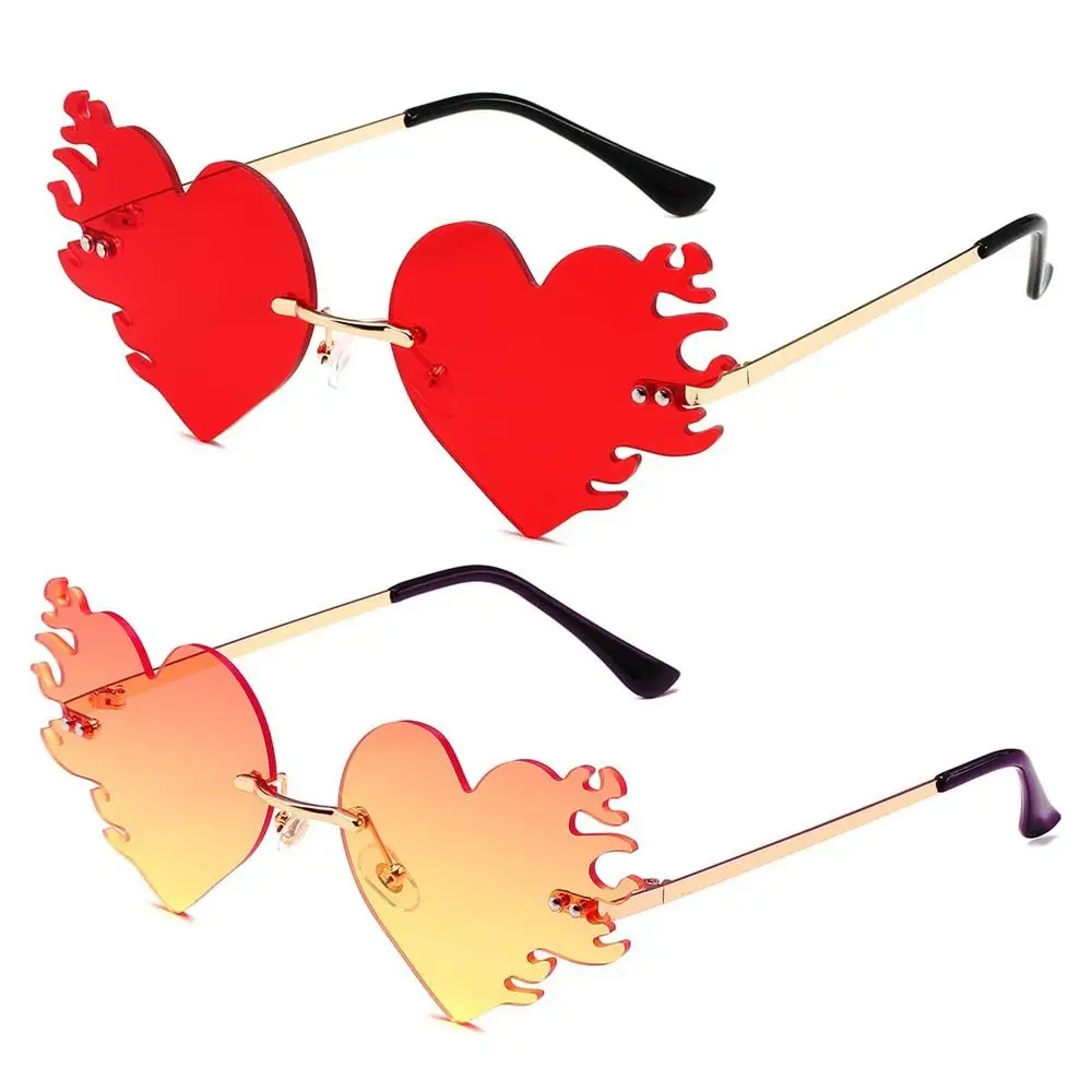 

Rimless Fire Heart Shaped Sunglasses UV400 Protection Costume Accessories Halloween Glasses Party Favor Eyewear for Women & Men