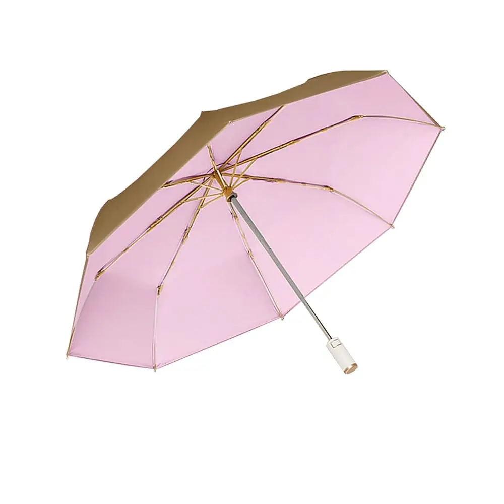 

Light Small Compact Travel Automatic Golden Folding Umbrella 8 Ribs,Auto Open Close Button,Portable,Ergonomic Handle,99 UV P