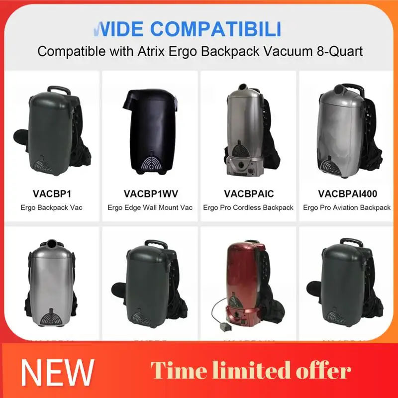 Bolsas de polvo de repuesto de A006-8 cuartos para mochila de vacío Atrix Ergo, pieza de repuesto VACBP1 VACBP36V VACBPAI, componentes de vacío, 8 Uds.