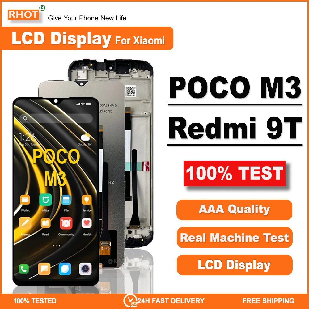 

6.53" 100% Tested LCD For Xiaomi POCO M3 LCD Screen Touch Digitizer Assembly Replaceable For Redmi 9T LCD Display With Frame