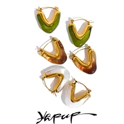 Yhpup Fashion Acetic Acid Acrylic Stainless Steel V Shape Triangle Hoop Earrings for Women Temperament Charm Jewelry Gift