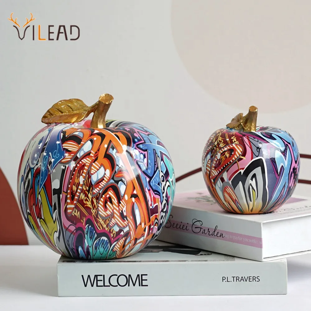 Vilead Painting Apple Sculptures Resin Fruit Ornament Statue Modern Pop Art Decoration Accessories Interior Table Bathroom Decor