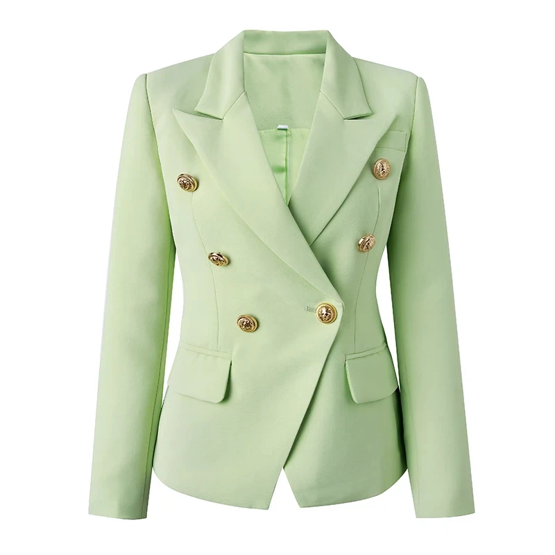 

New Candy Color Mint Women Jacket Quality Double Breasted Bodycon Fall Lady Blazer