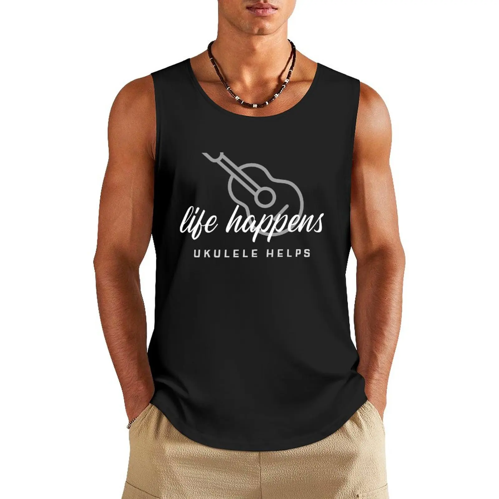 Life Happens Ukulele Helps Tank Top summer gym clothes man cool things