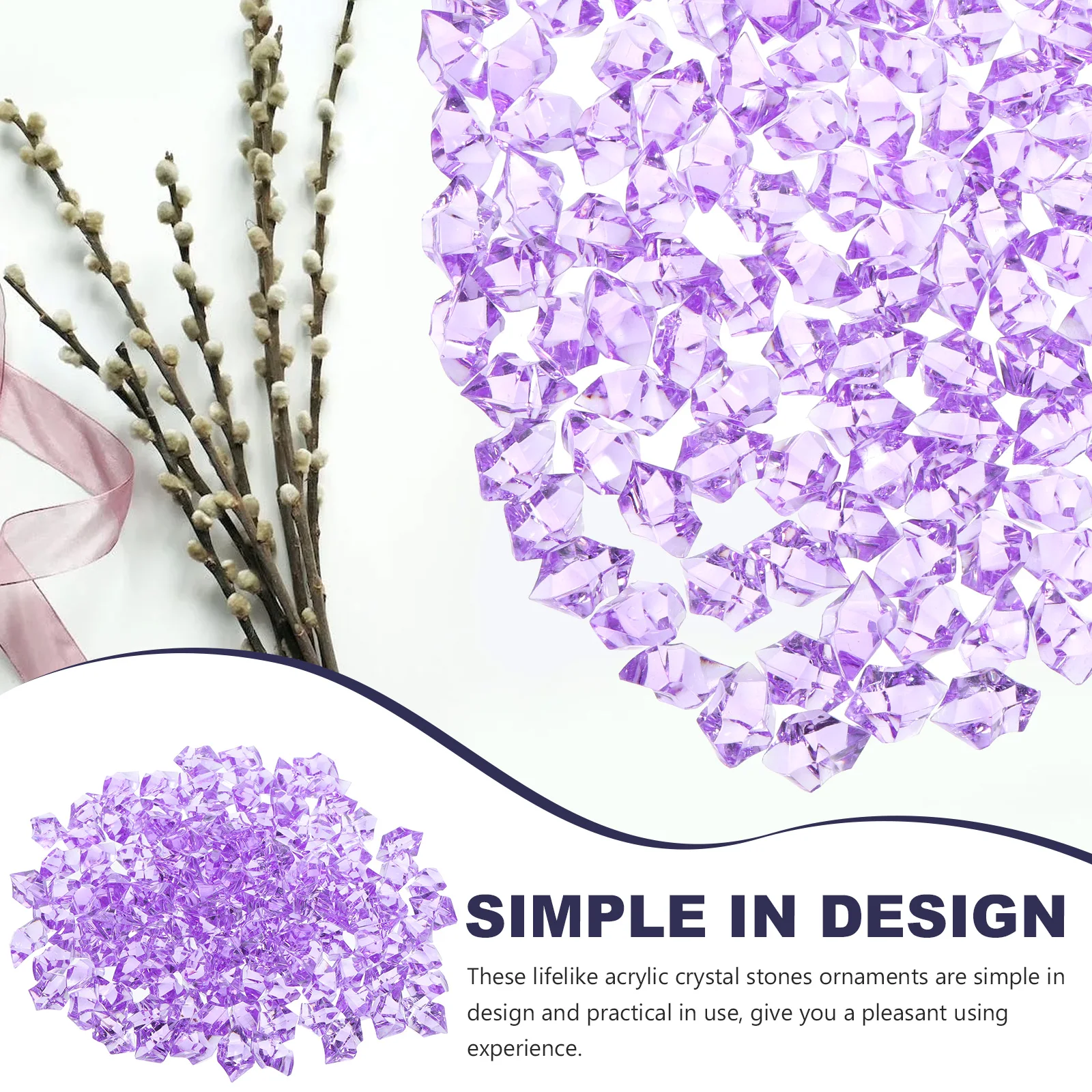 

Small Simulated Ice Crystal Stone Gems Fake Crystals Clear Violet Acrylic Rocks Vase Filler