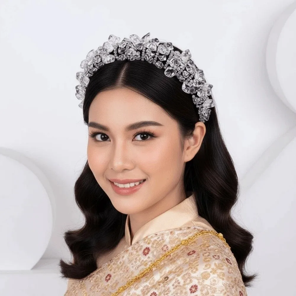 

Headwear Irregular Ice Block Hairband Rhinestone Gorgeous Crystal Sponge Headband Transparent Waterproof Crystal Wide Hair Hoop
