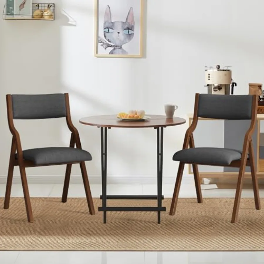 

Upholstered Folding Chairs Set of 2 with Ergonomically Designed Back and Solid Wood Frame for Dining Room and Office Indoor and