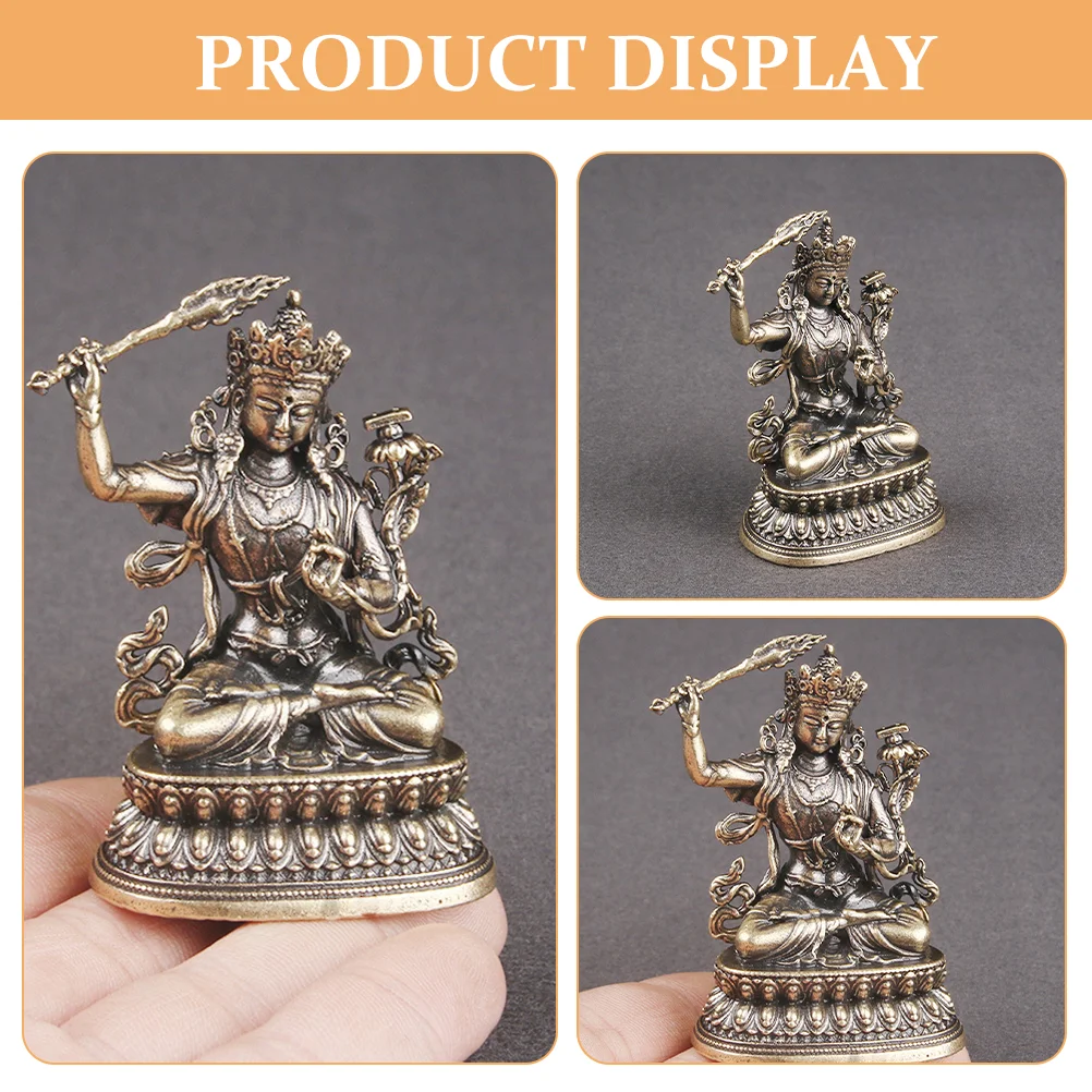 Manjushri Bodhisattva Ornaments Vintage Crafts Indoor Brass Decor Buddha Statue Adorn