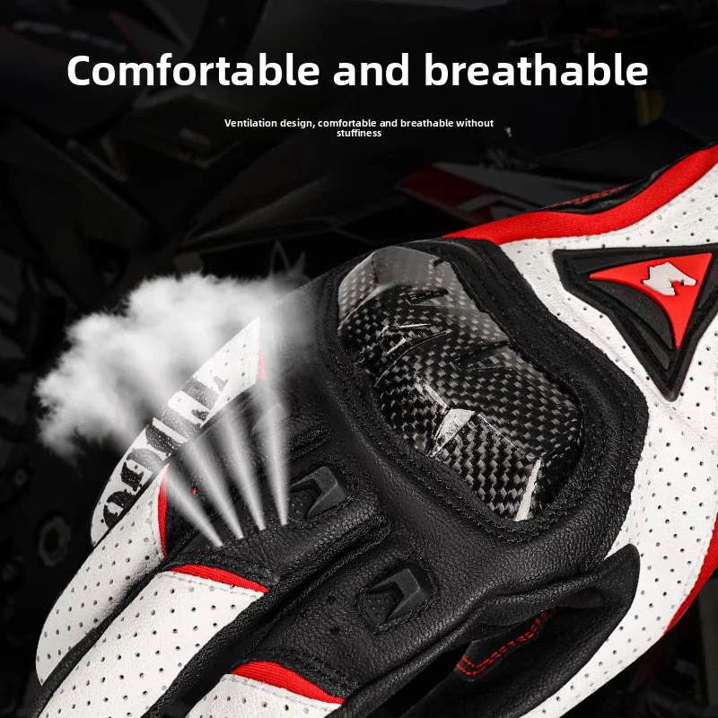 قفازات من ألياف الكربون للدراجات النارية تعمل باللمس، معدات حماية قابلة للتنفس للرجال والنساء مناسبة لجميع المواسم #4