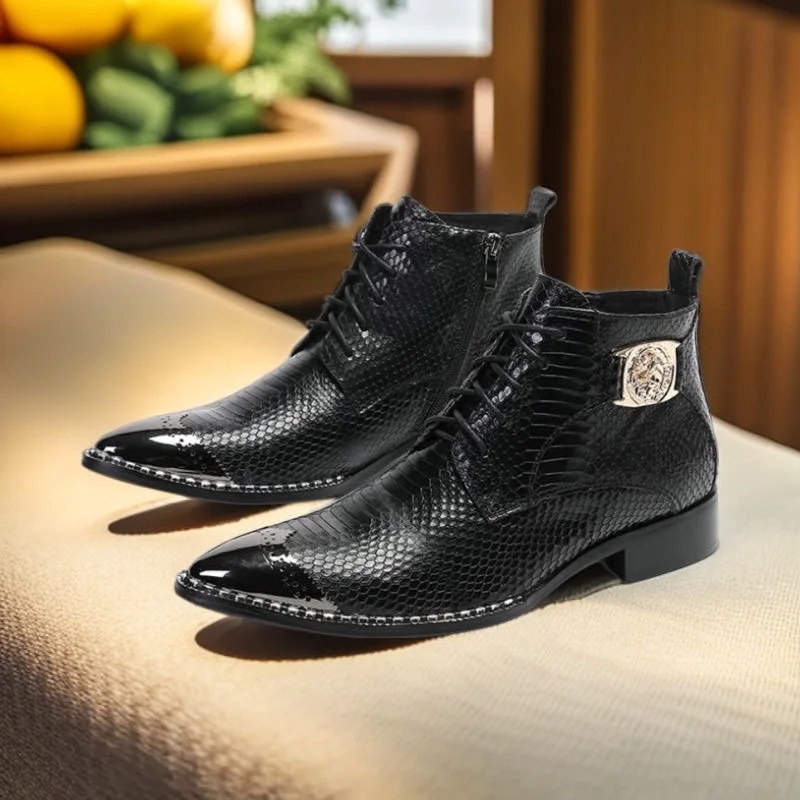 

Chelsea Boots for Men Patent Leather Black Buckle Ankle Round Toe Business Classic Handmade Men Short Boots Botas De Hombre