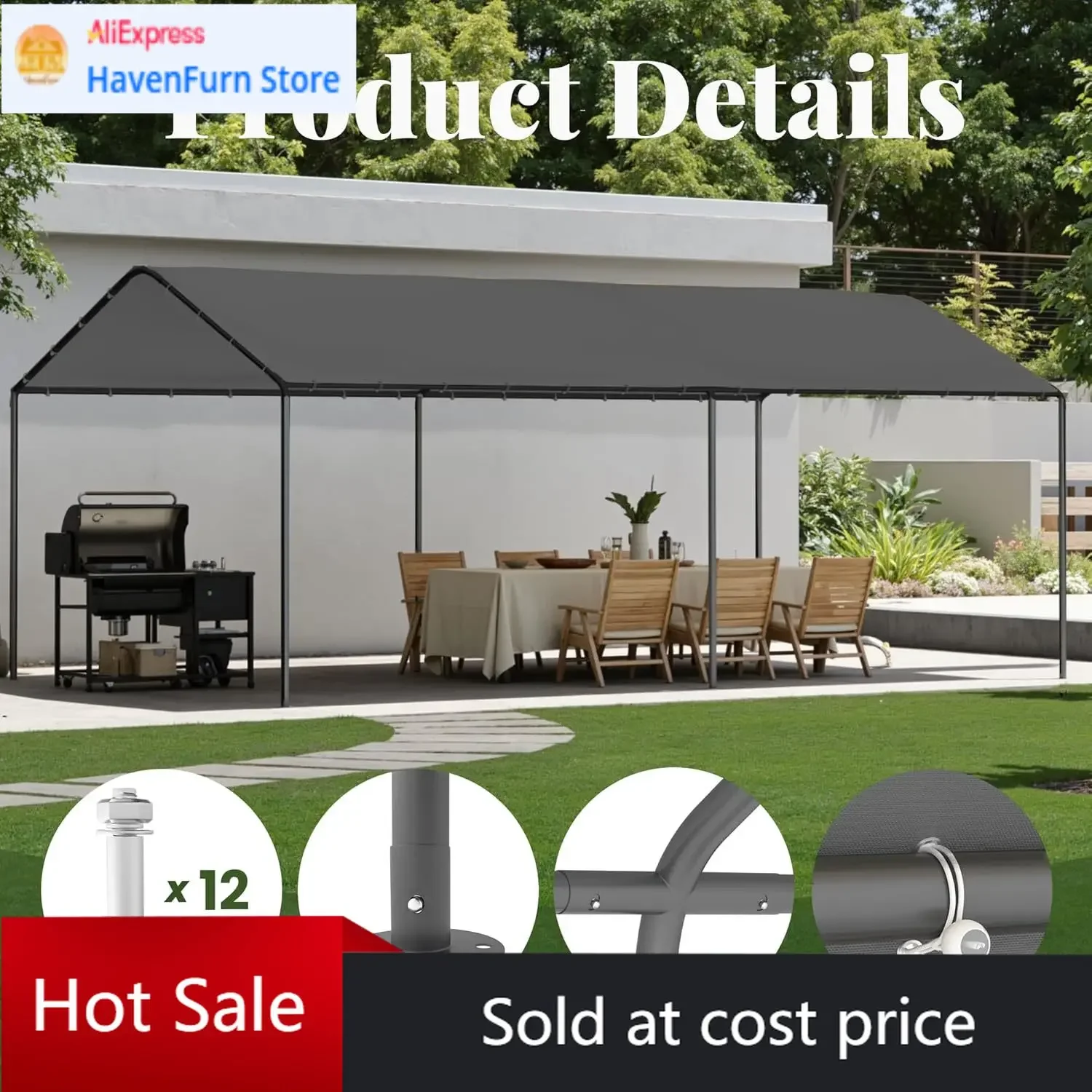 

Всесезонный переносной гараж-тент для автомобиля, лодки, патио, уличный навес, водонепроницаемый тент-шатер для заднего двора, сверхпрочный, для активного отдыха