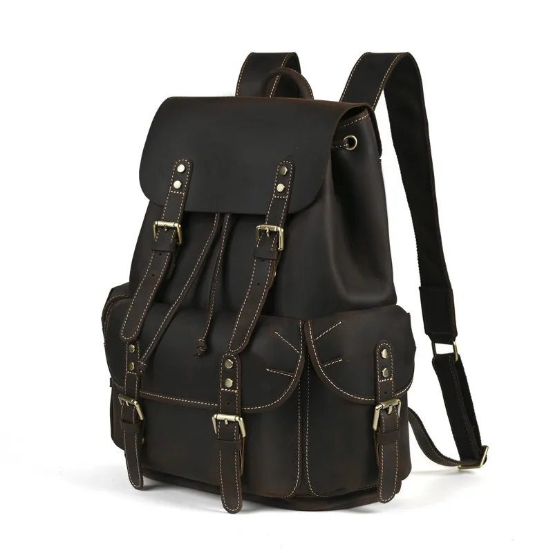 LD-Real leather backpack with multiple pockets, travel bag, Crazy Horse backpack, outdoor sports backpack