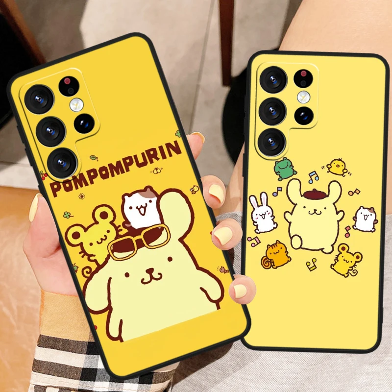 Cartoon Pom Purin Cute For Samsung Galaxy S24 S23 S22 S21 S20 FE S10 Ultra Plus Shockproof Soft TPU Black Phone Case