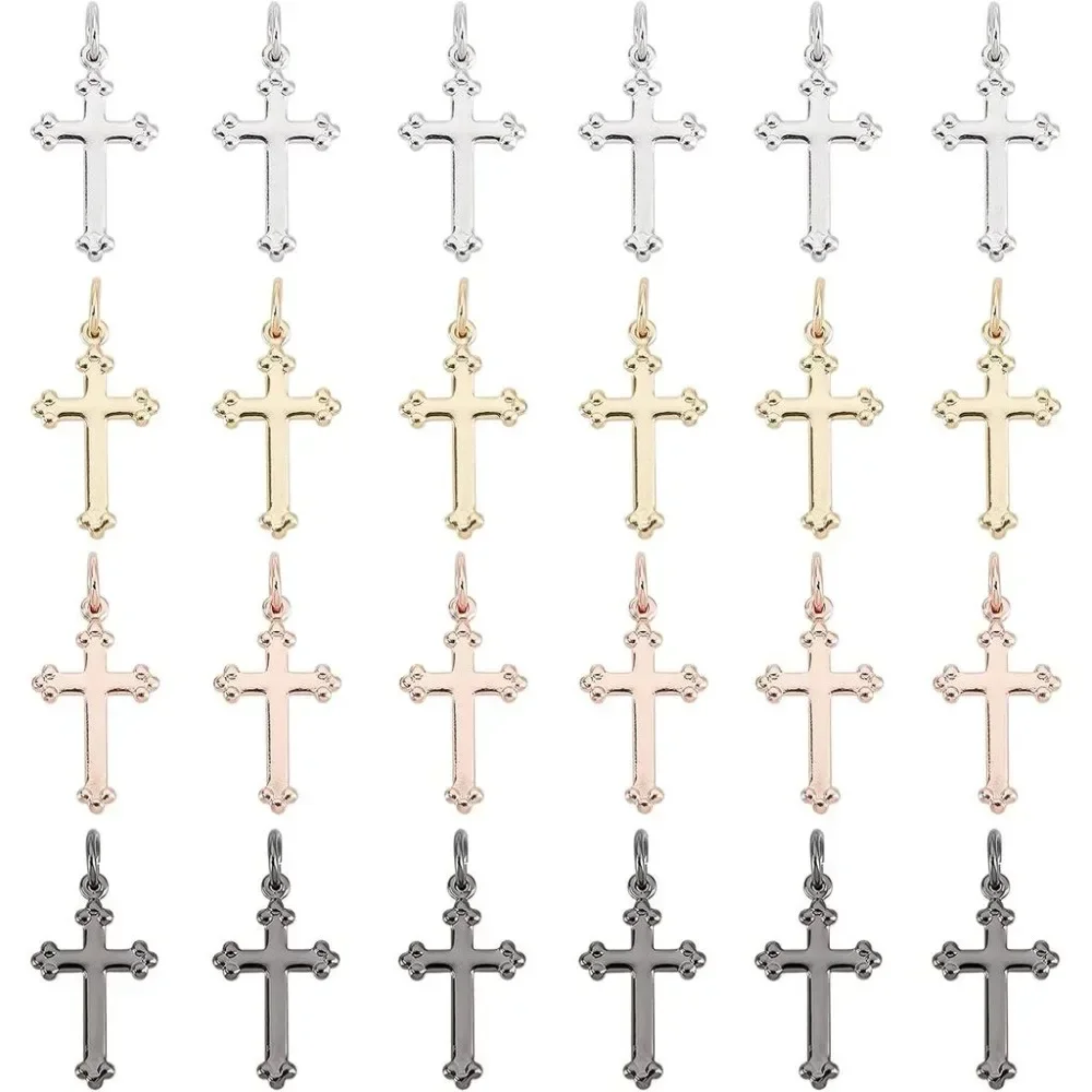 4 Color Cross Charms 24pcs Cross Necklace Pendants Gold Plated Charms Brass Pendants for Earring Bracelet Choker Making