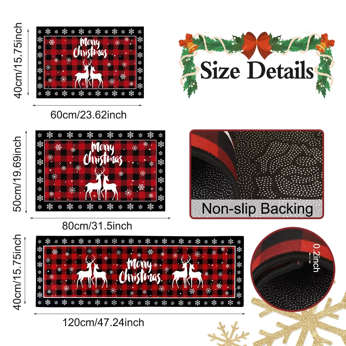 VIKAMA Christmas Elk Floor Mat Xmas Tree Kitchen Rug Doormat Home Decor Navidad Natal Bedroom Mat Living Room Carpet