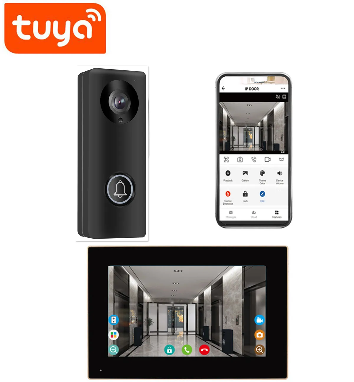 Keypad Sentuh Layar IPS 7 Inci Tuya Smart Life IP WIFI Bel Pintu Video Interkom Telepon Visual Penampil Pintu