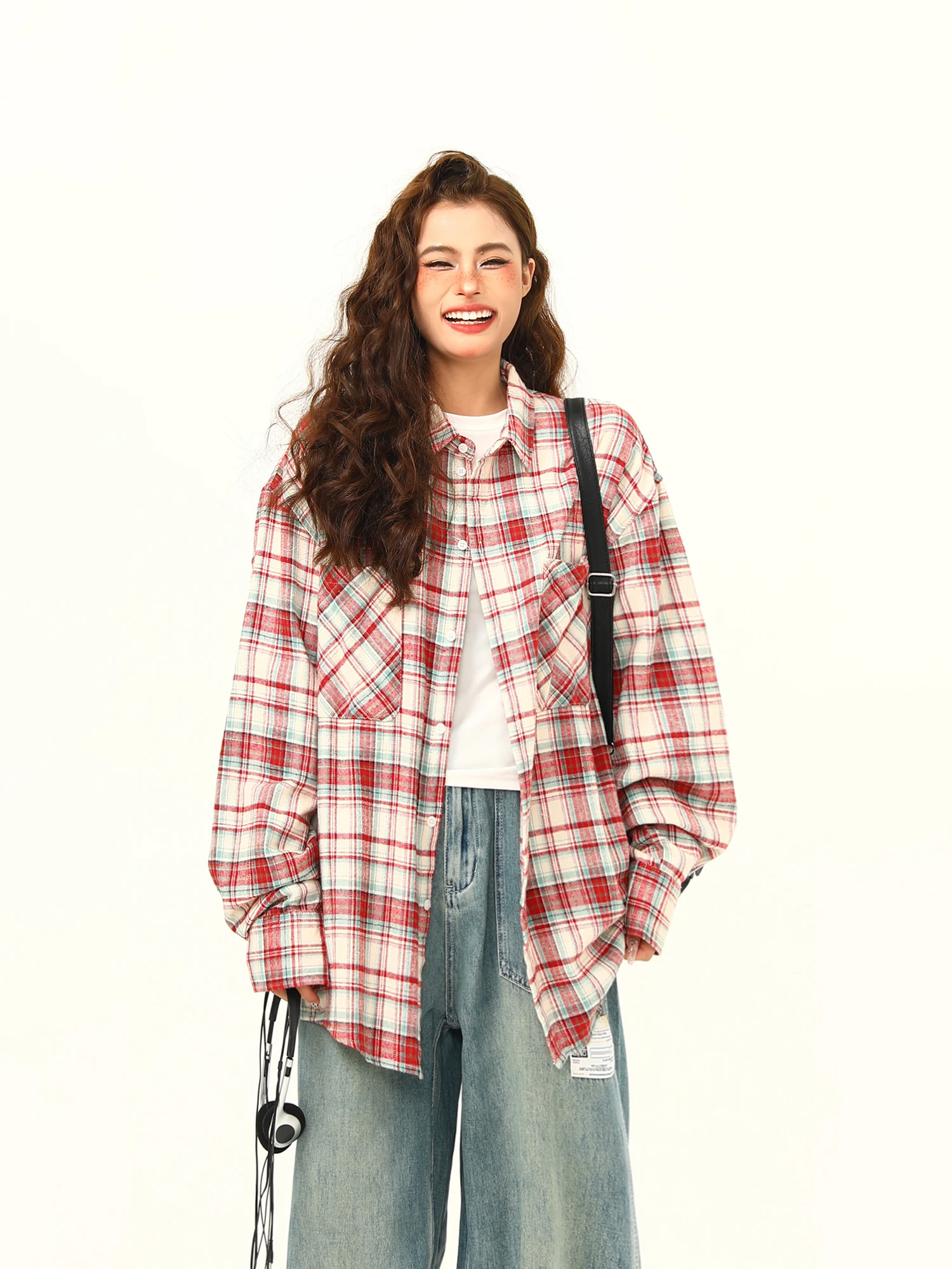 

Женская свободная верхняя одежда в клетку Wild American Retro Brued Plaid Long Sve irt, модная осенняя повседневная одежда из полиэфирного волокна