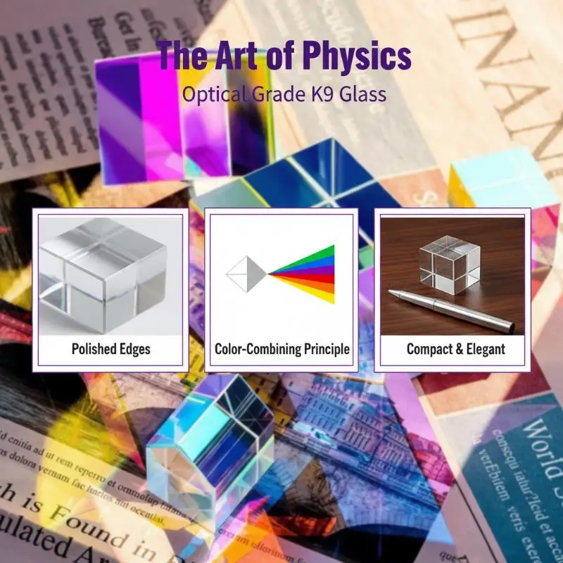 2026 NEW 1PCS CMY Color Cube 40mm, K9 Optical Glass Magic Prism Cube for Photography Props, Subtractive Color Mixing Desk Decor