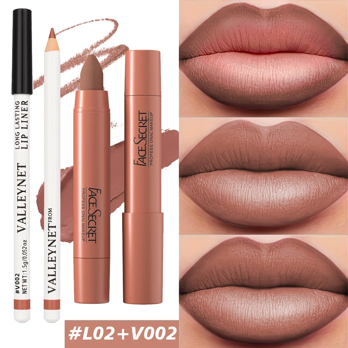 2 pezzi/set di matite per labbra + rossetto in velluto opaco combinato set di labbra impermeabili a lunga durata per creare un trucco labbra dall'aspetto quotidiano.