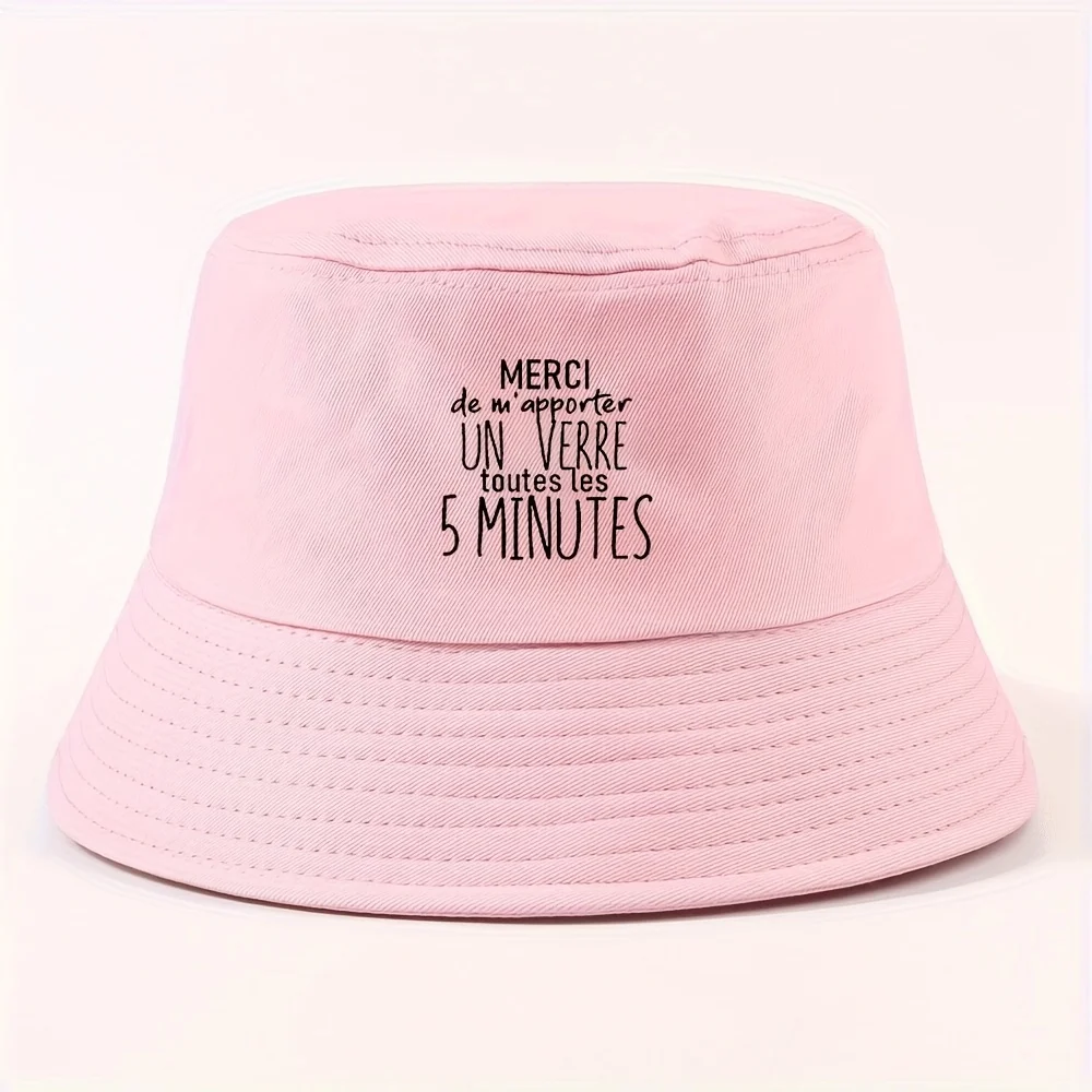 1pc Chapeau de pêcheur pliable unisexe Merci, Verre, pour l'extérieur, voyage d'été, plage, protection solaire, pour hommes et femmes