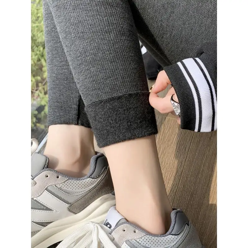 L XL صوف مبطن النساء السراويل الدافئة سميكة كبيرة الحجم أسود الدوس رمادي سراويل قطنية لباس خارجي الشتاء ضيق البطن الخريف #4