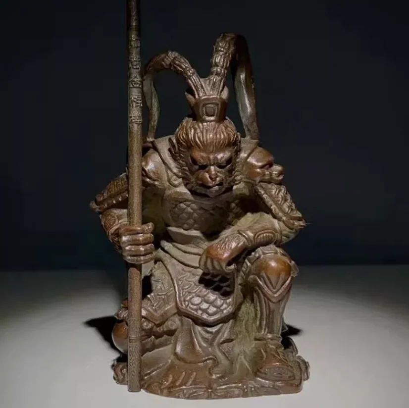 Buddhism Brass SunWuKong Monkey King Figurines Decoration Miniature Car Bronz