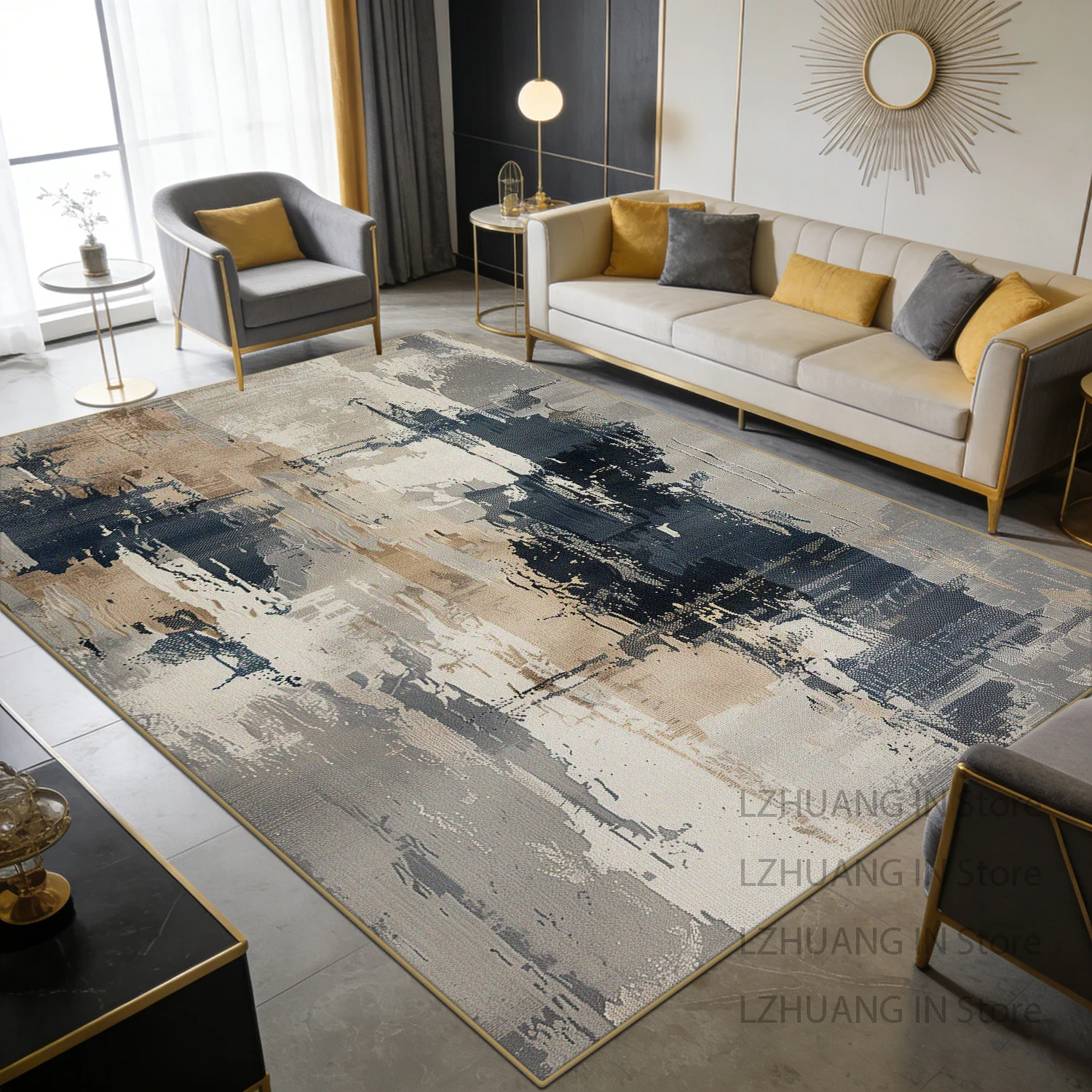 

Современный абстрактный роскошный ковер для гостиной, противоскользящий, моющийся, пушистый, большой размер, коротковорсовый, для столов и стульев