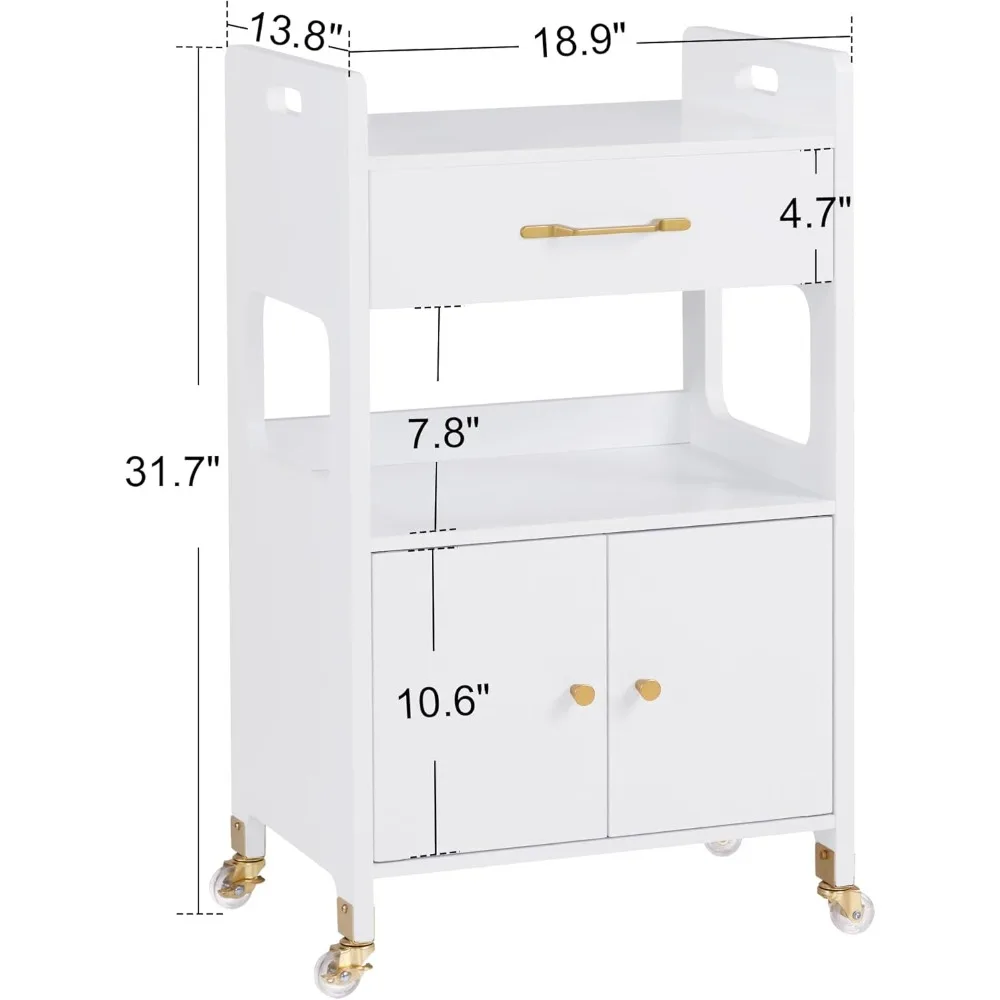 عربة دوارة لصالونات التخزين، عربة حلاقة مع خزانة وعجلات قابلة للقفل، أدوات تصفيف أدوات سبا التجميل