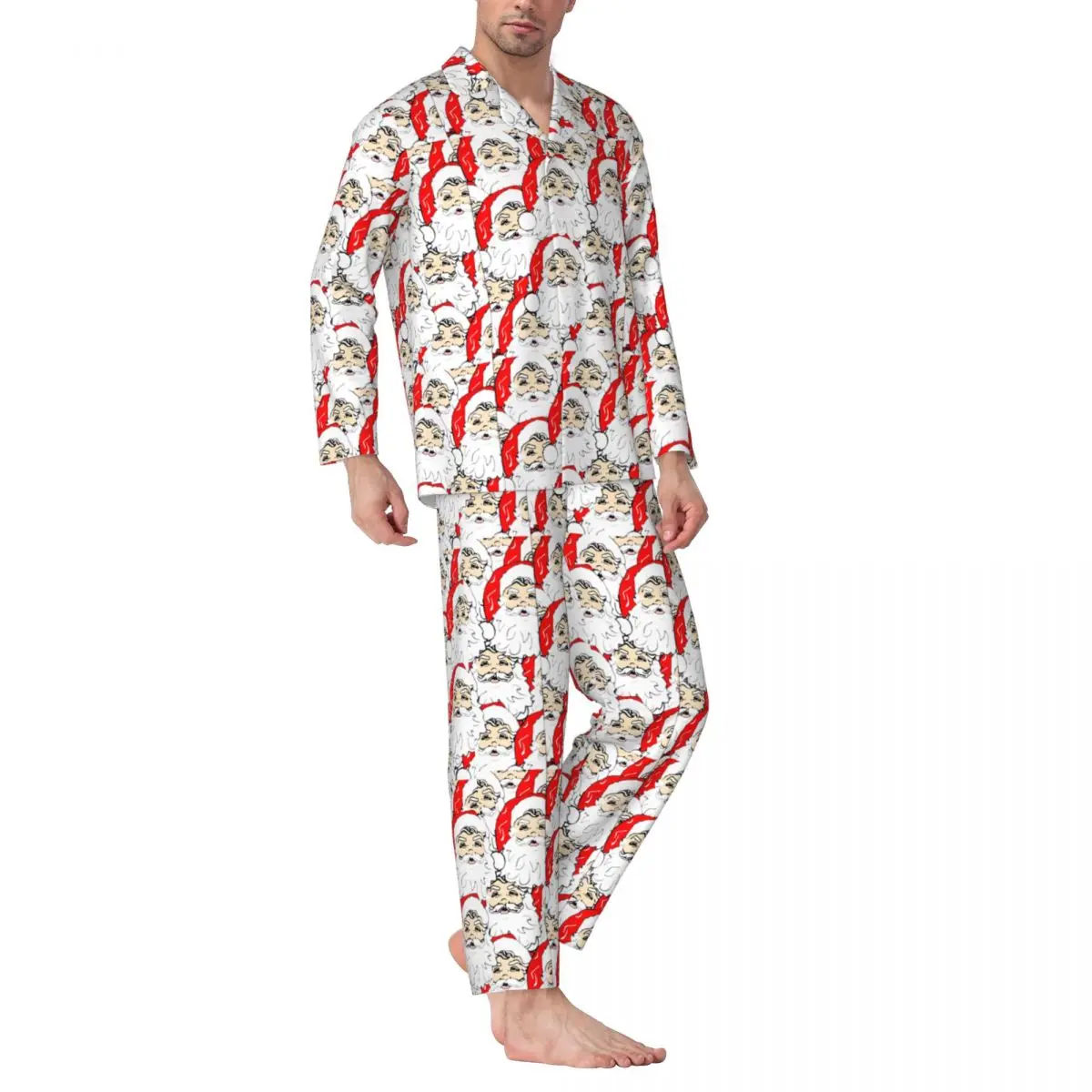 Ensembles de pyjama de Noël Père Noël pour hommes, vêtements de nuit personnalisés, manches longues, vêtements de nuit décontractés, mode de chambre à coucher, printemps