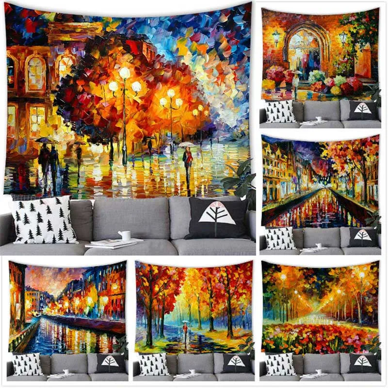 

Oil Painting Landscape Tapestry Wall Hanging Oil Painting Printing Decor Tapestry Home Room Decoration Background Wall Decor
