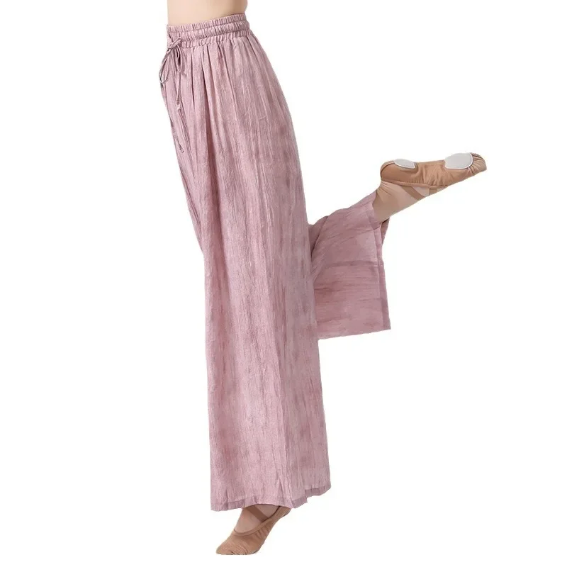 سراويل الرقص الحديثة للسيدات صيفية جديدة عالية الخصر مستقيمة واسعة الساق سراويل أداء بدلة الرقص الكلاسيكية ذات ثنيات