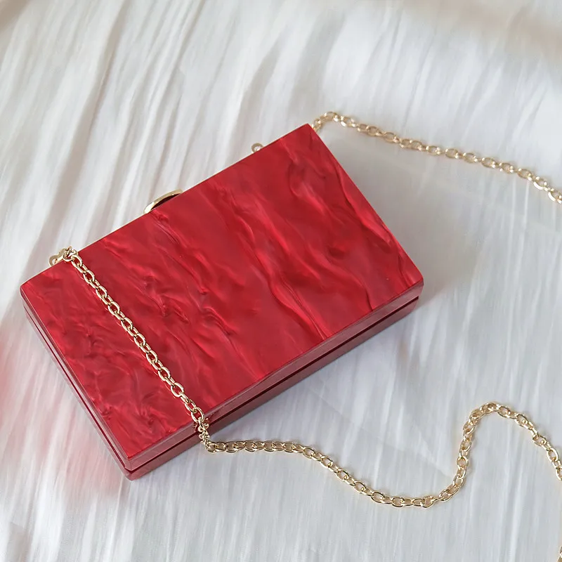 New Trendy Handbag Fashion Women Bags Red Solid Acrylic Luxury Party Evening Bag Woman Wedding Cute Vintage Box Clutch Purse