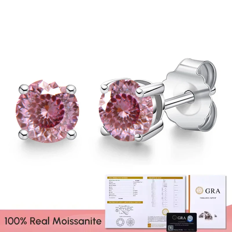 Women's Moissanite Diamond Stud Earrings, Platinum Plated Gift