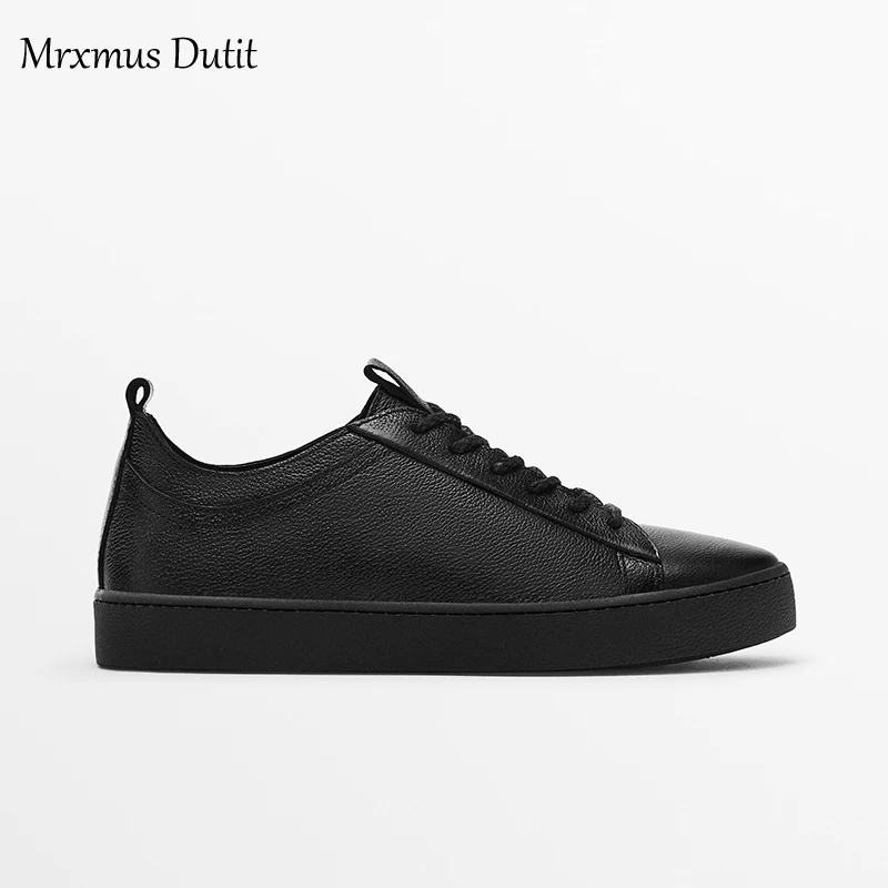 Mrxmus Dutit men\'s shoes 2023 New leather platform skate shoes Comfortable round head lace-up flat casual sneakers