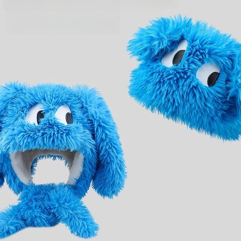 귀여운 큰 눈 강아지 귀 플러시 모자 두꺼운 따뜻한 레이스업 레이펑 스타일 여성용 가을 겨울 소녀 귀 보호 모자