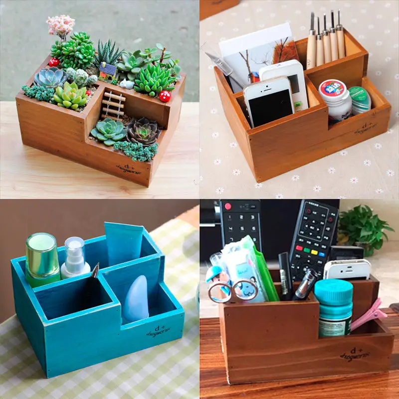 Vintage Wooden Desk Top Storage Box Multifunctional Sundries Partition Wooden Box Household Jewelry Finishing Box Organizer Home