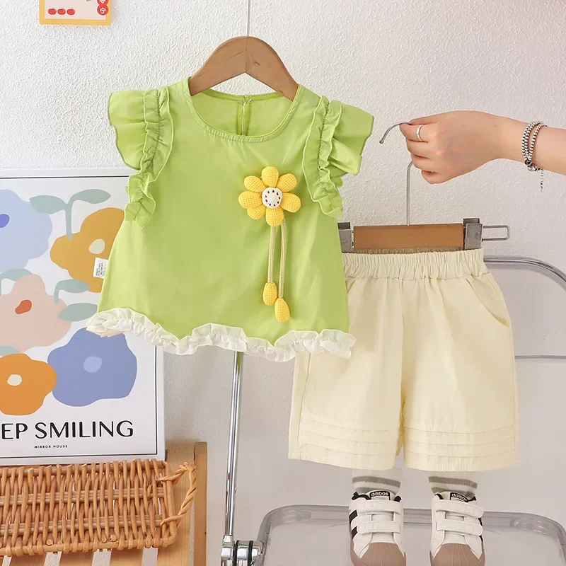 

New Summer Baby Girls Clothes Suit Children Sleeveless Vest Shorts 2Pcs/Set Infant Clothing Toddler Fashion Costume Kids Outfits