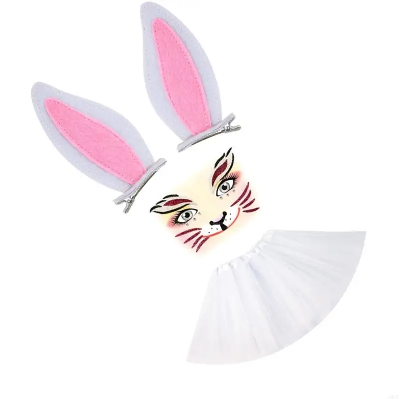 Śliczne uszy z królikiem Zestaw do włosów Zestaw z siatką i naklejki na twarz dla dzieci dorosłych Cosplay Party Costume