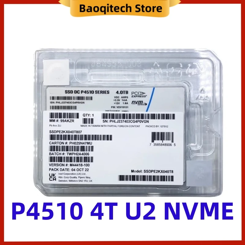 인텔 SSDPE2KX0 용 솔리드 스테이트 드라이브, P4510, 8TB, 4TB, 2TB, 1TB, U.2 NVMe, 2.5 인치, 쓰기 밀도 서버, 엔터프라이즈 SSD, 신제품