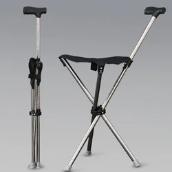 Foldable Lightweight Crutches for The Elderly Can Sit Multi-functional Non-slip Cane Stool 150kg Loading Bearing Stainless Steel