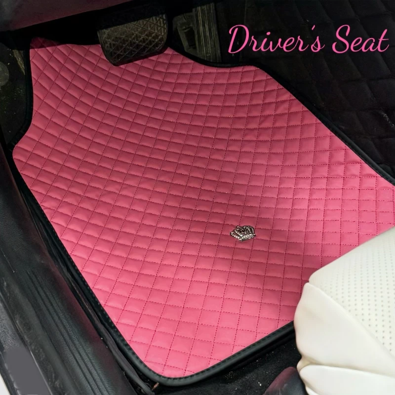 Bling Crown Anti Slip Car Foot Mats for Car SUV & Truck, Cute Pink Car Universal Floor Cushion, Car Accessories For Women