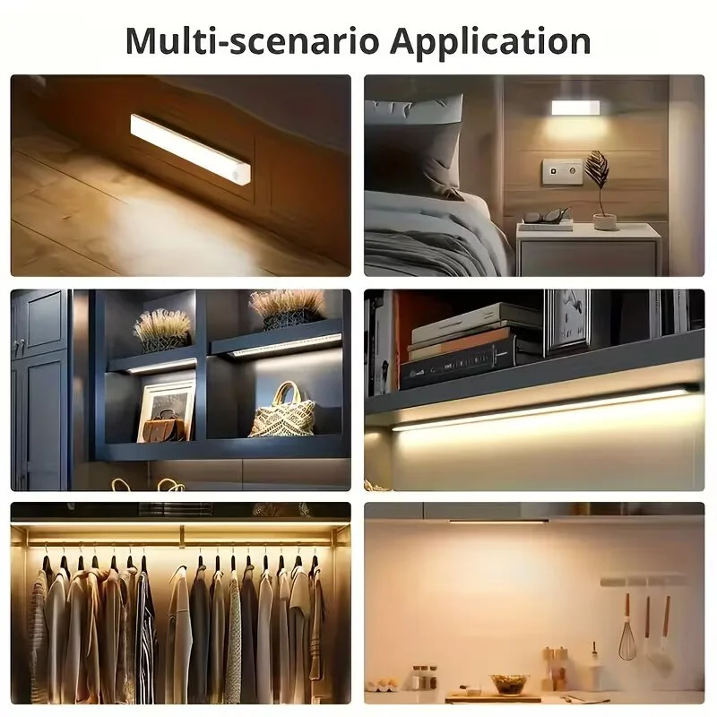 Wireless Rechargeable LED Motion Sensor Night Light Cabinet Light For Closet Kitchen Wardrobe Stairs